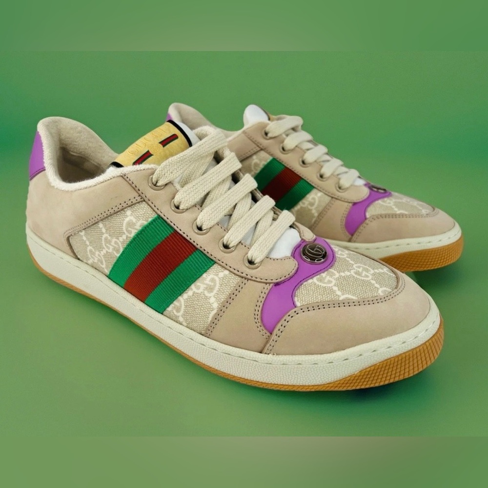 Gucci Screener Ace Women's GG Sylvie Web Enamel Logo Supreme Sneakers EU 40.5